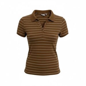 Aeropostale Slim Fit Women Brown White Striped Short Sleeve‎ Polo Medium Y2K